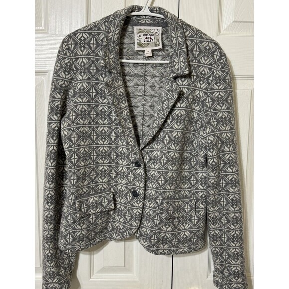 Chelsea & Violet Jackets & Blazers - EUC Chelsea &‎ Violet New Womens Grey Print Sweater Jacket Medium Geometric-M